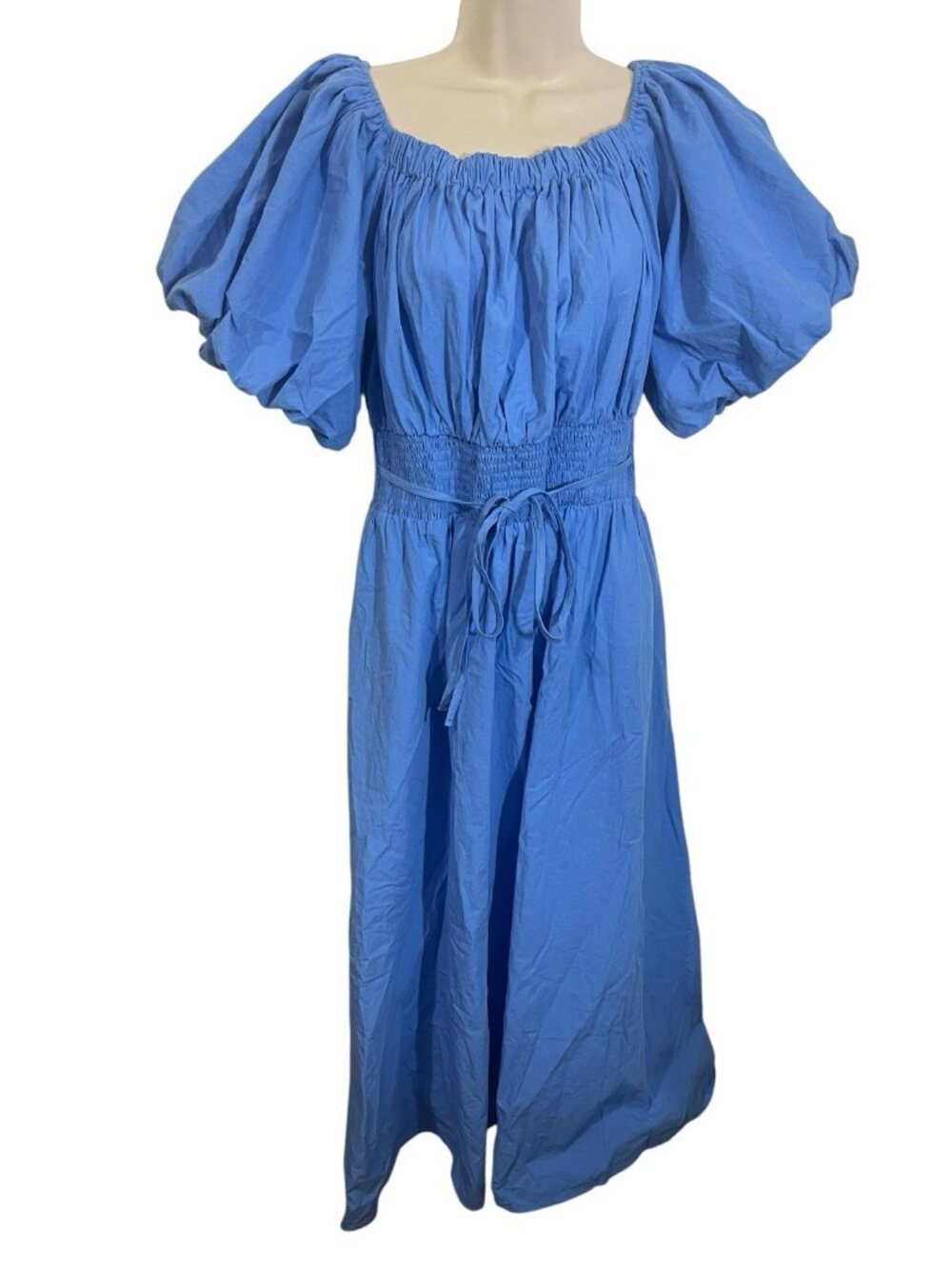 DAZY Women's XL Off Shoulder Puff Sleeve Elastic Waist Bubble Dress in Blue
